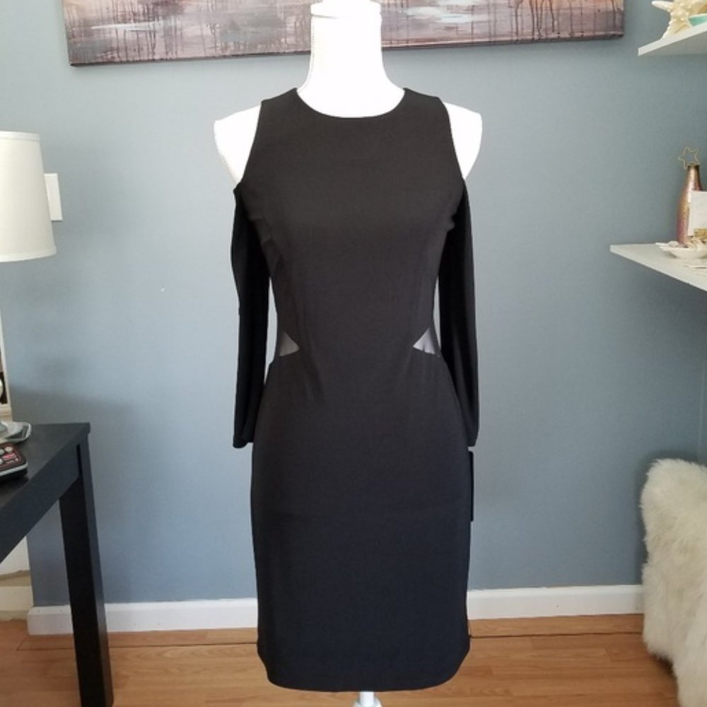 NWT Black bebe Cold Shoulder Dress w Mesh Cut Outs